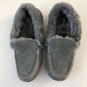 LAMO Aussie Mocs Charcoal Suede w/ Faux Fur Lining